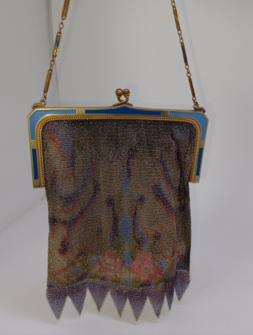 Antique 1920s Whiting & Davis Dresden Mesh Purse Art Deco Painted Flapper Bag